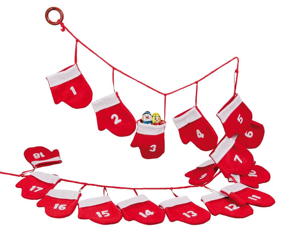 DIY Adventskalender 24 rote Filz Handschuhe 1,8m Produktbild 
