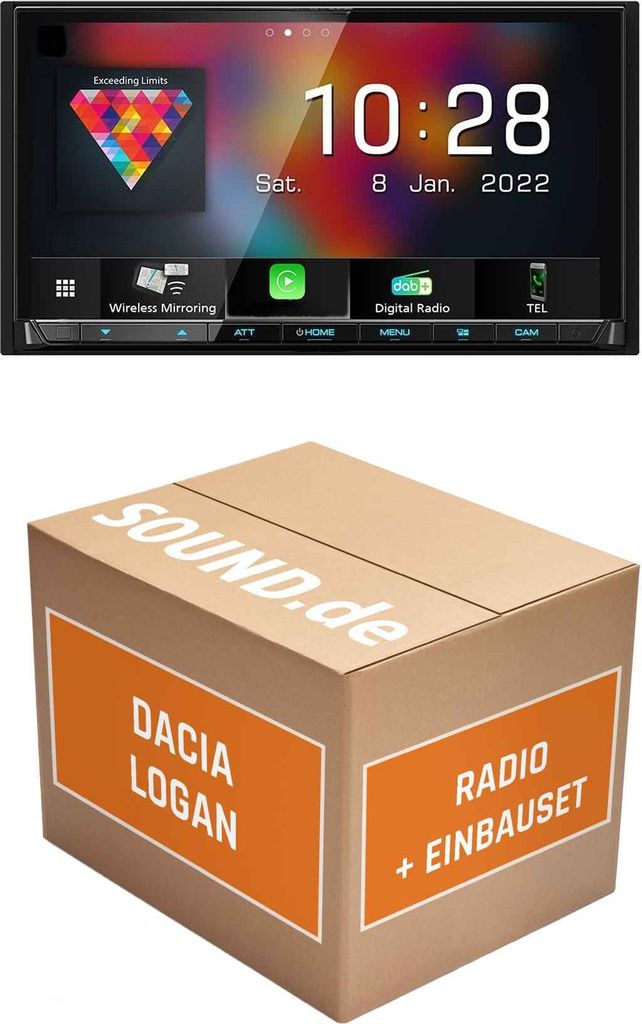 Autoradio Einbaupaket Kenwood DMX8021DABS passend für Dacia Logan I + Facelift | (Wireless) Apple CarPlay (Wireless) Android Auto