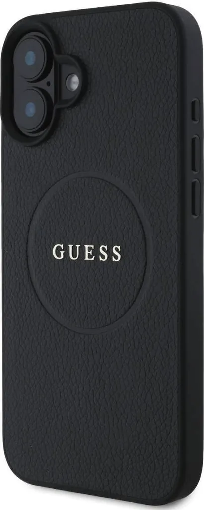 Guess iPhone 16 Hard Case MagSafe - Black Grained Gold Ring - 3
