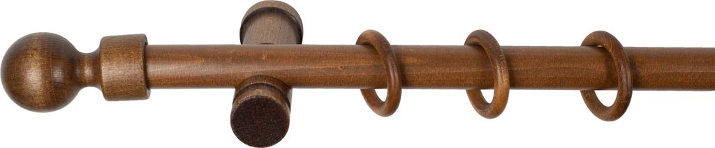 SN Deco - Stilgarnitur Gardinenstange Vorhangstange Giro, Holz, moderner Träger, 28 mm, 1-Lauf, Komplettset mit Ringen, Farbe Walnuss, 160 cm