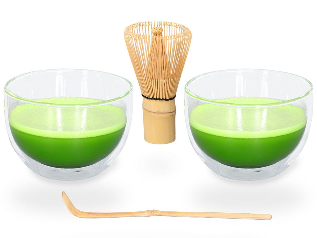 Matcha Set / Matchaset / 2x Matcha Schale 400ml aus doppelwandigem Thermo-Glas mit Besen und Löffel