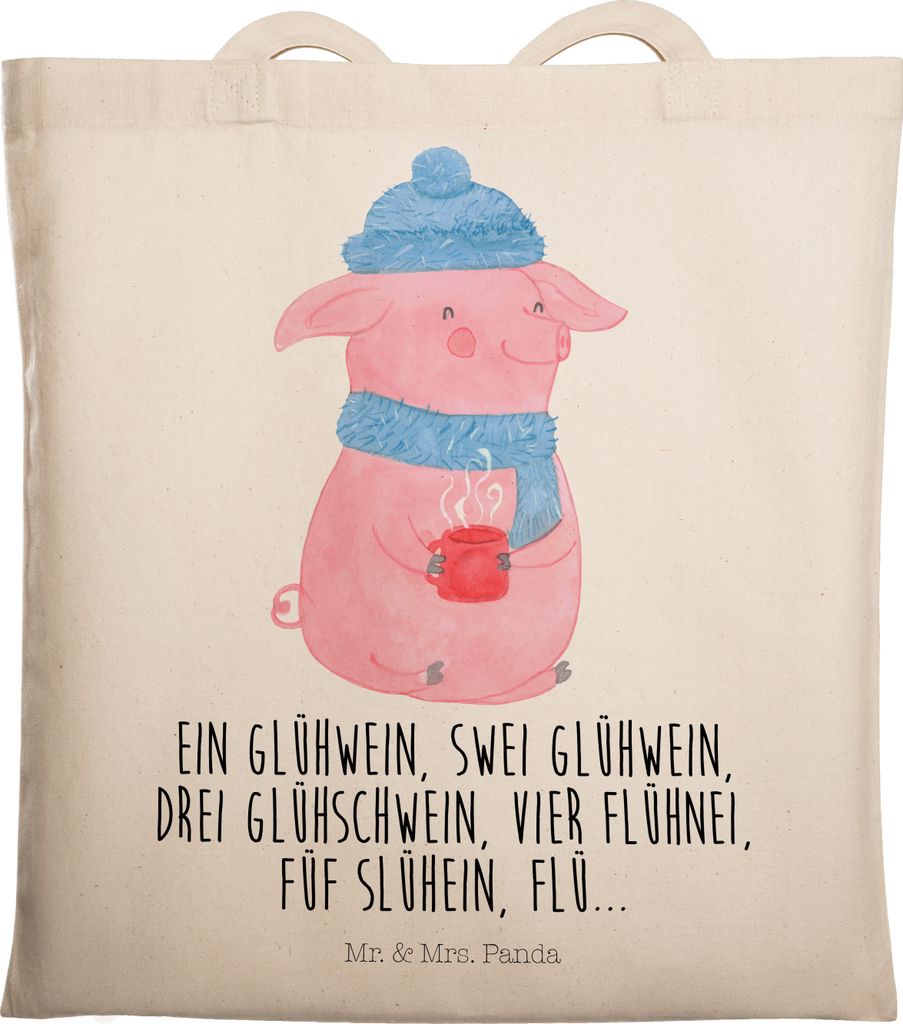Mr. & Mrs. Panda Stoffbeutel Schweinchen Glühwein - Transparent - Geschenk, Weihnachten, Tasche, Tote Bag, Beutel, Schultasche, Shopping, Betrunke...