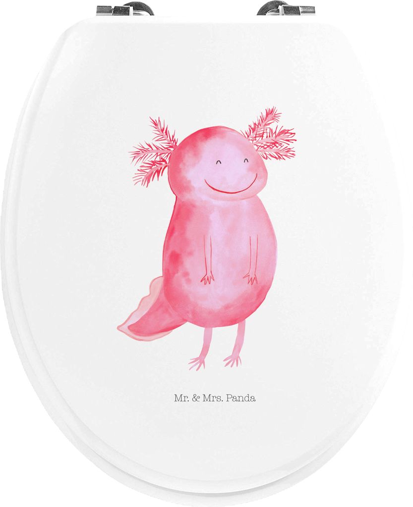 Mr. & Mrs. Panda Motiv WC Sitz Axolotl Glücklich - Weiß - Geschenk, Klodeckel, Lebensfroh, gut Gelaunt, Gute Laune, Klobrille, klo deckel, Holz T...