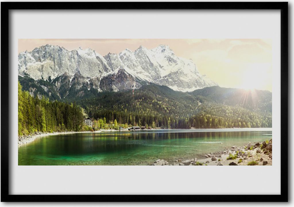 Bild 100x70 MDF-Rahmen Wandkunst Gebirge Wald See Landschaft