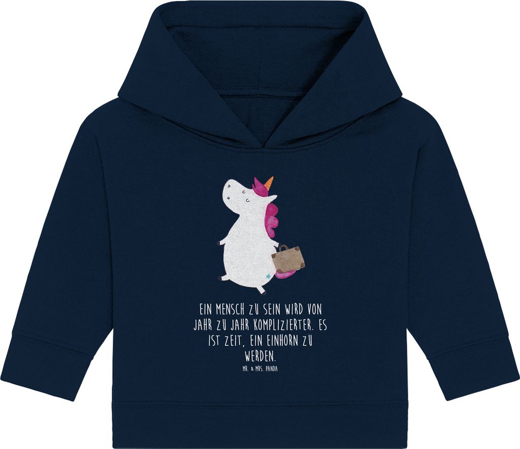 Mr. & Mrs. Panda Organic Baby Hoodie Einhorn Koffer 24. - 36. Monat - French Navy - Geschenk, Kapuzensweatshirt, Spaß, Gepäck, Reise, Kapuzenshir...
