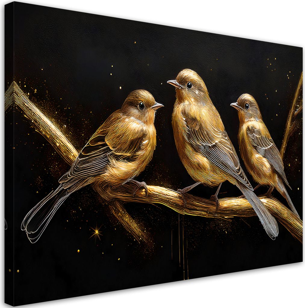 Leinwandbild Vögel Tiere Gold 120x80 Feeby Gold bild für die wand bereit zum aufhängen