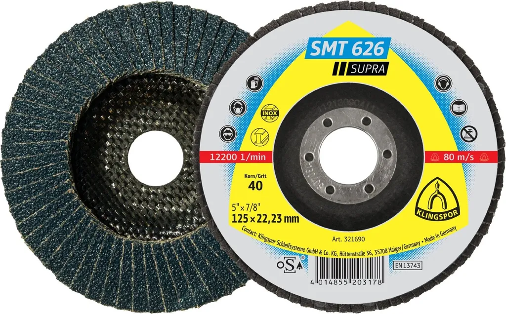 10 x disco abrasivo Klingspor SMT 626, 115 x 22,23 mm grana 60 convessa