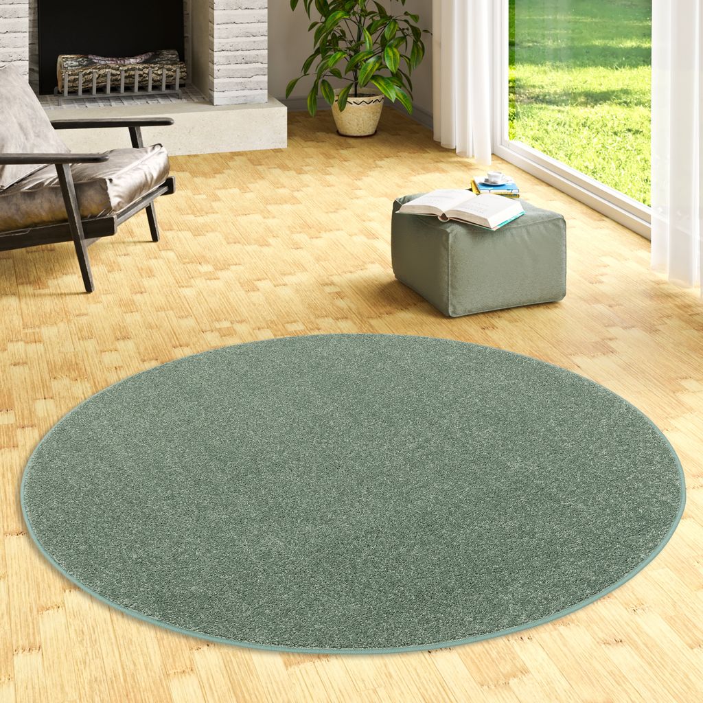 Teppich Hochflor Shaggy Cottage Mintgrün Rund, Größe:240 cm Rund