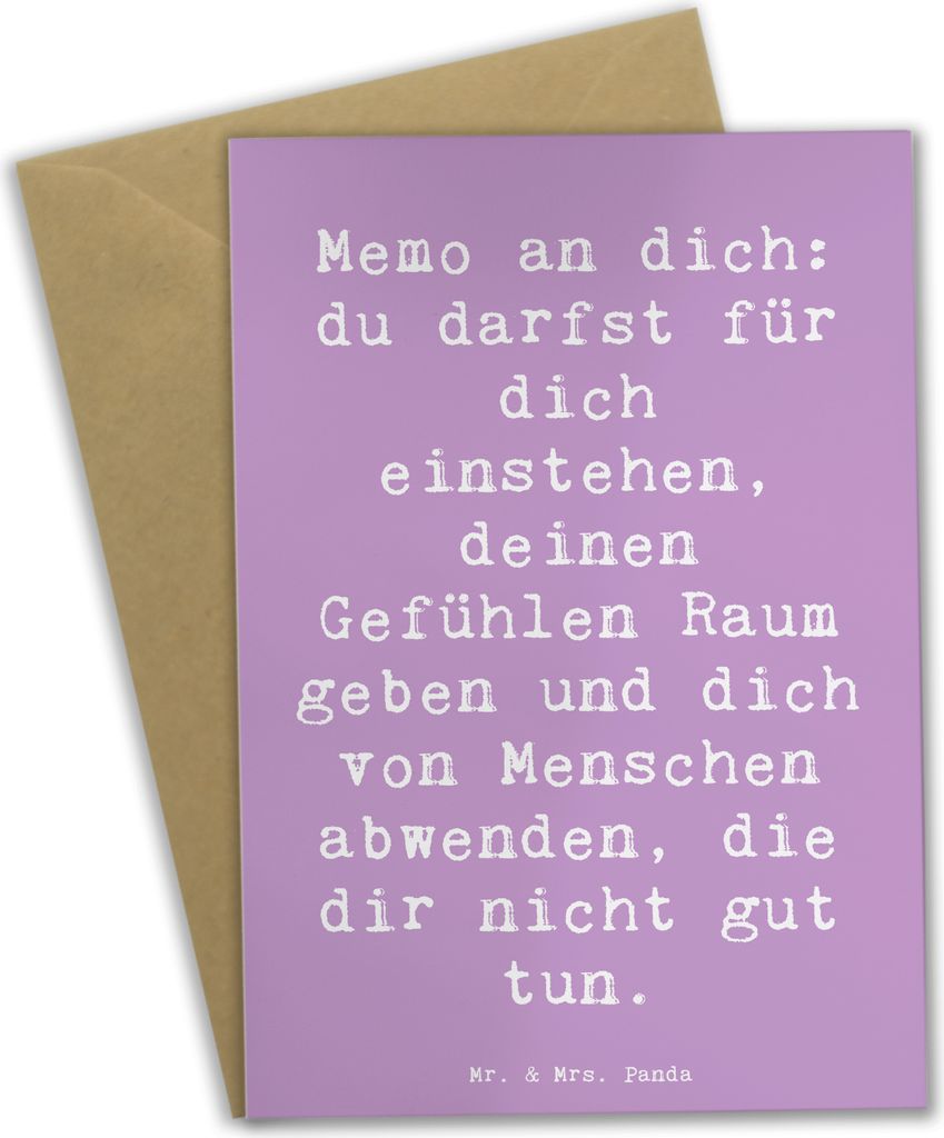 Mr. & Mrs. Panda Grußkarte Spruch Gefühle Freiheit - Lavendeltraum - Geschenk, Selbstliebe, Zitat, eigene Bedürfnisse, Motivation, Gefühl, hoch...