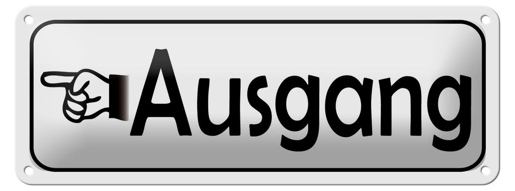 Blechschild Ausgang links 27x10cm Exit Wegweiser in weis