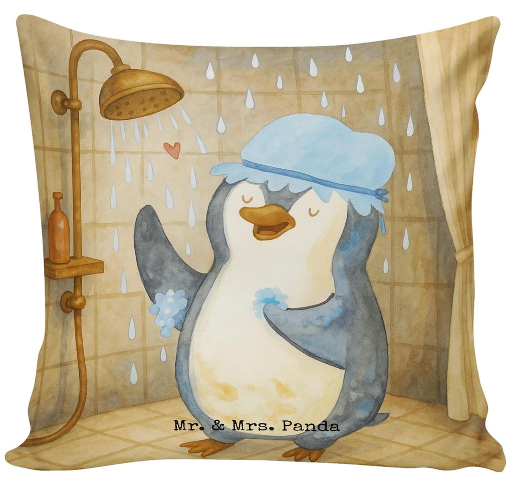 Mr. & Mrs. Panda Sofa Kissen Pinguin Duschen Design - Weiß - Geschenk, bedruckt, Kuschel, Dekokissen, Sofakissen, Singen, für, Neuanfang, kuschel...