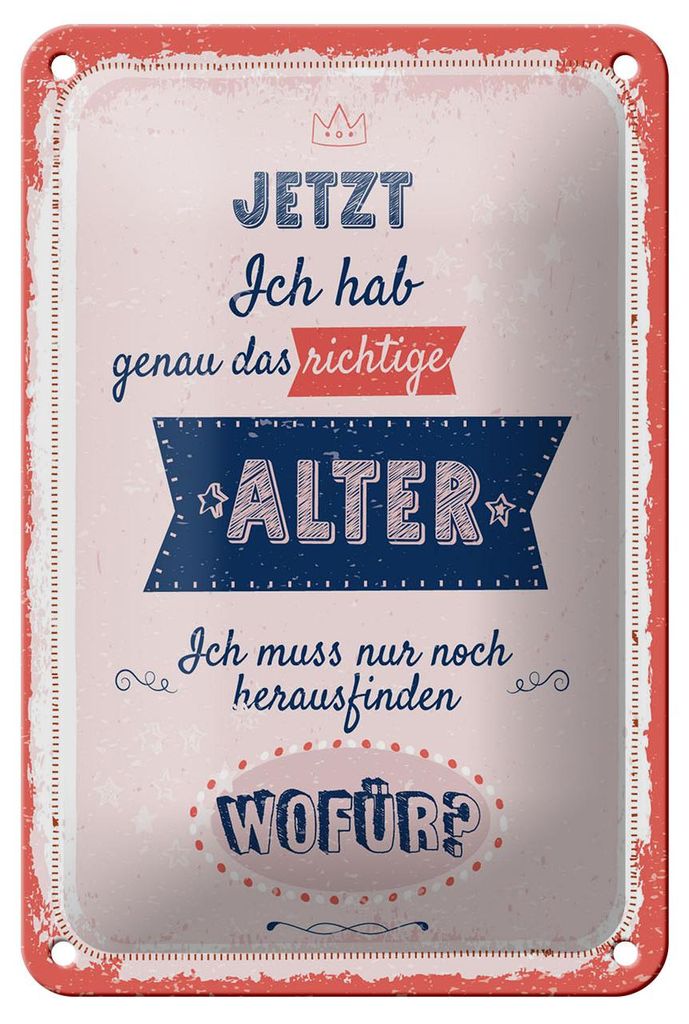 Blechschild Spruch 12x18 cm Ich habe genau das richtige Alter Deko Schild