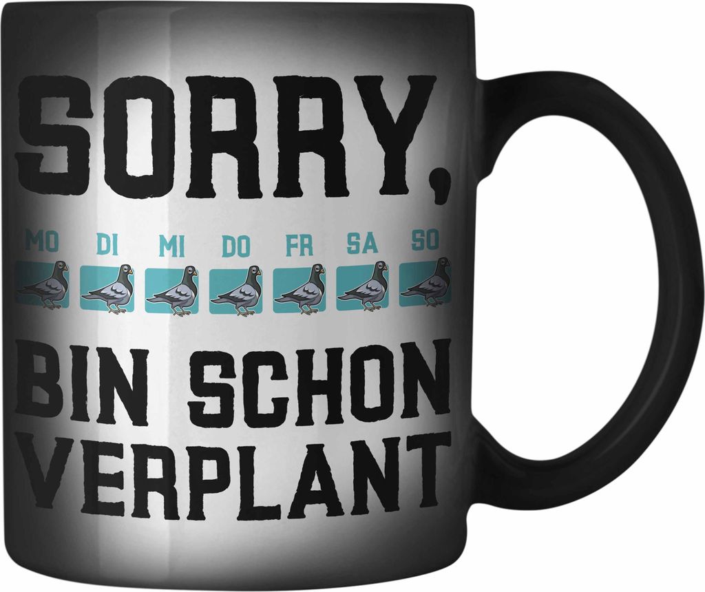 Trendation - Taubenzüchter Geschenkidee Farbwechsel Zauber-Tasse mit Spruch Taubenbesitzer Geschenk Taubenliebhaber (Schwarz)