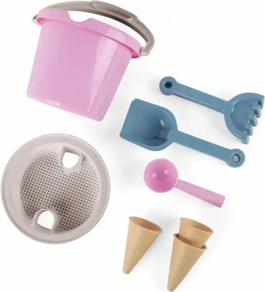 Jouets de plage incassables Dantoy : set seau et cornets rose enfant