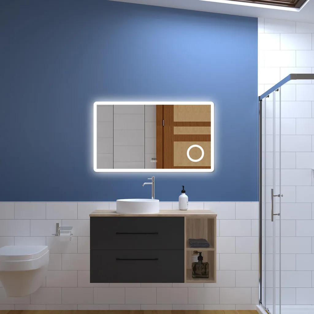 Aménagement Salle de Bain : Meuble 99cm Suspendu avec Vasque et Miroir LED