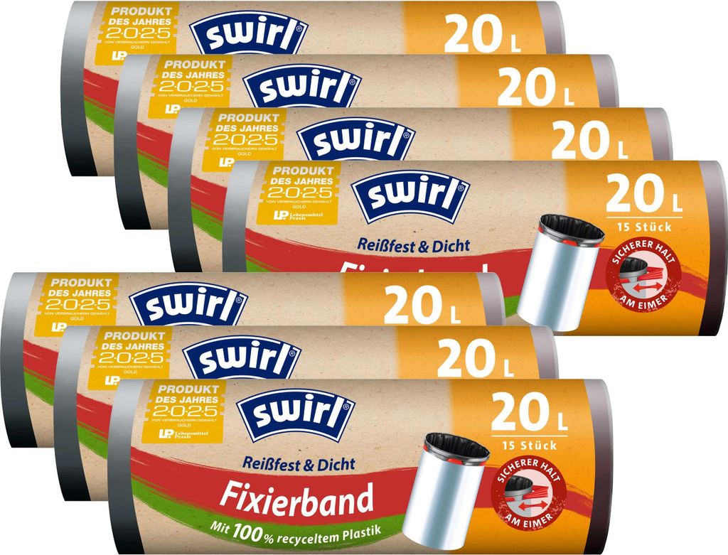 7x Swirl Fixierband Müllbeutel 20L ( 15 stk./Rolle ) Produktbild 