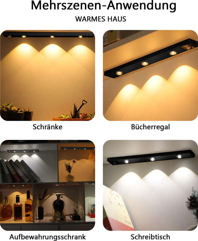 Barra LED 30cm Nera Wireless per Armadio e Cucina - Sensore Smart - 10