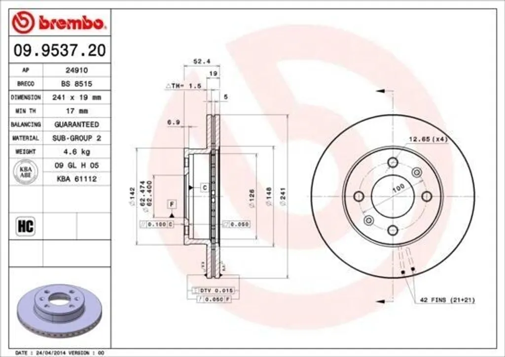 Fin des Vibrations au Freinage : Disque Brembo 09.9537.20 pour Accent II