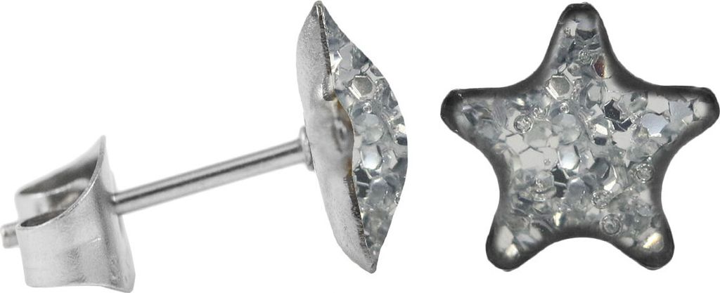 Ohrstecker Chirurgenstahl glitzernder Stern Farbe - Transparent