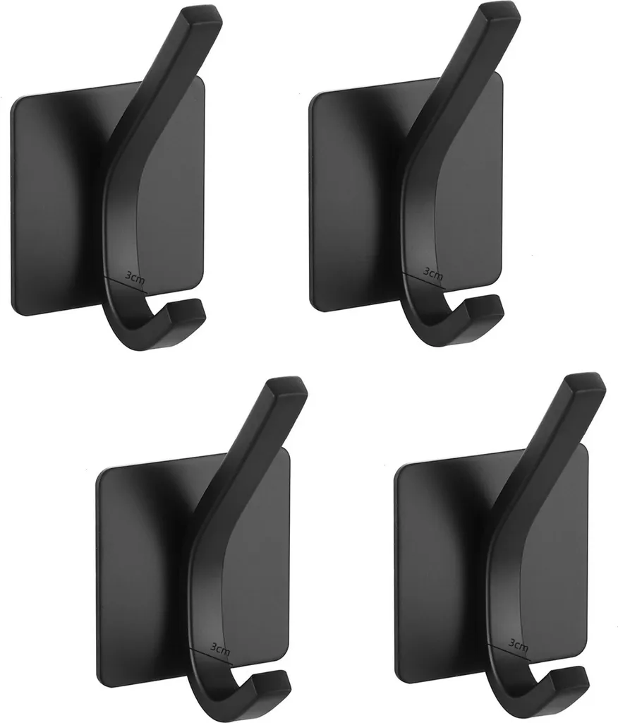 Set 4 Ganci Multiuso Neri: Appendiabiti Adesivi Inox per Casa