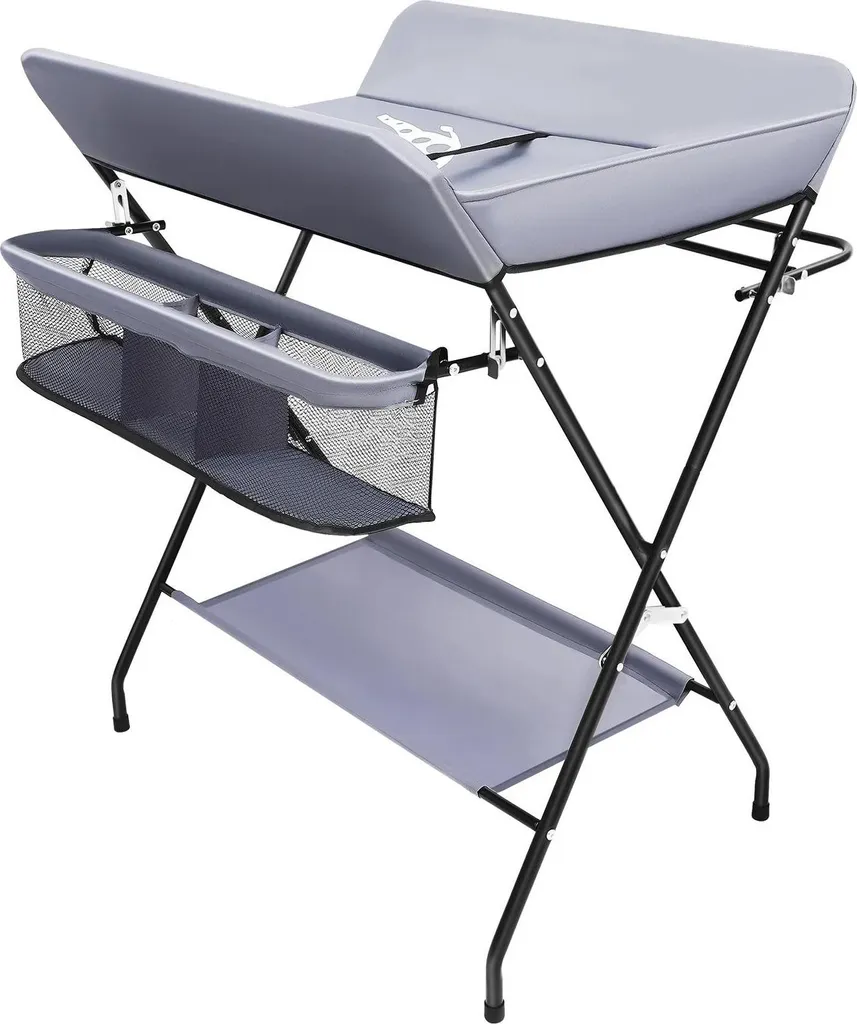 Table à langer anti-mal de dos pliable grise pour espaces restreints