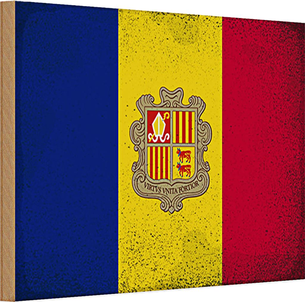 Holzschild Flagge Andorra 30x20cm Flag of Andora Vintage