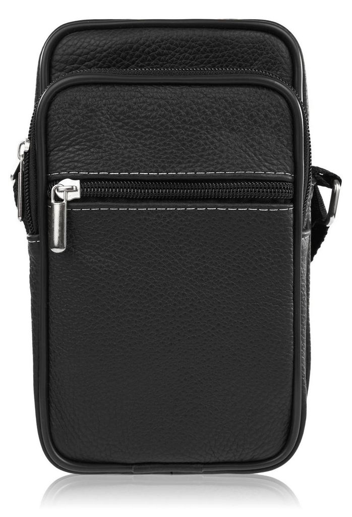 Herren Leder Umhängetasche klein schwarz Abruzzo ABR-37