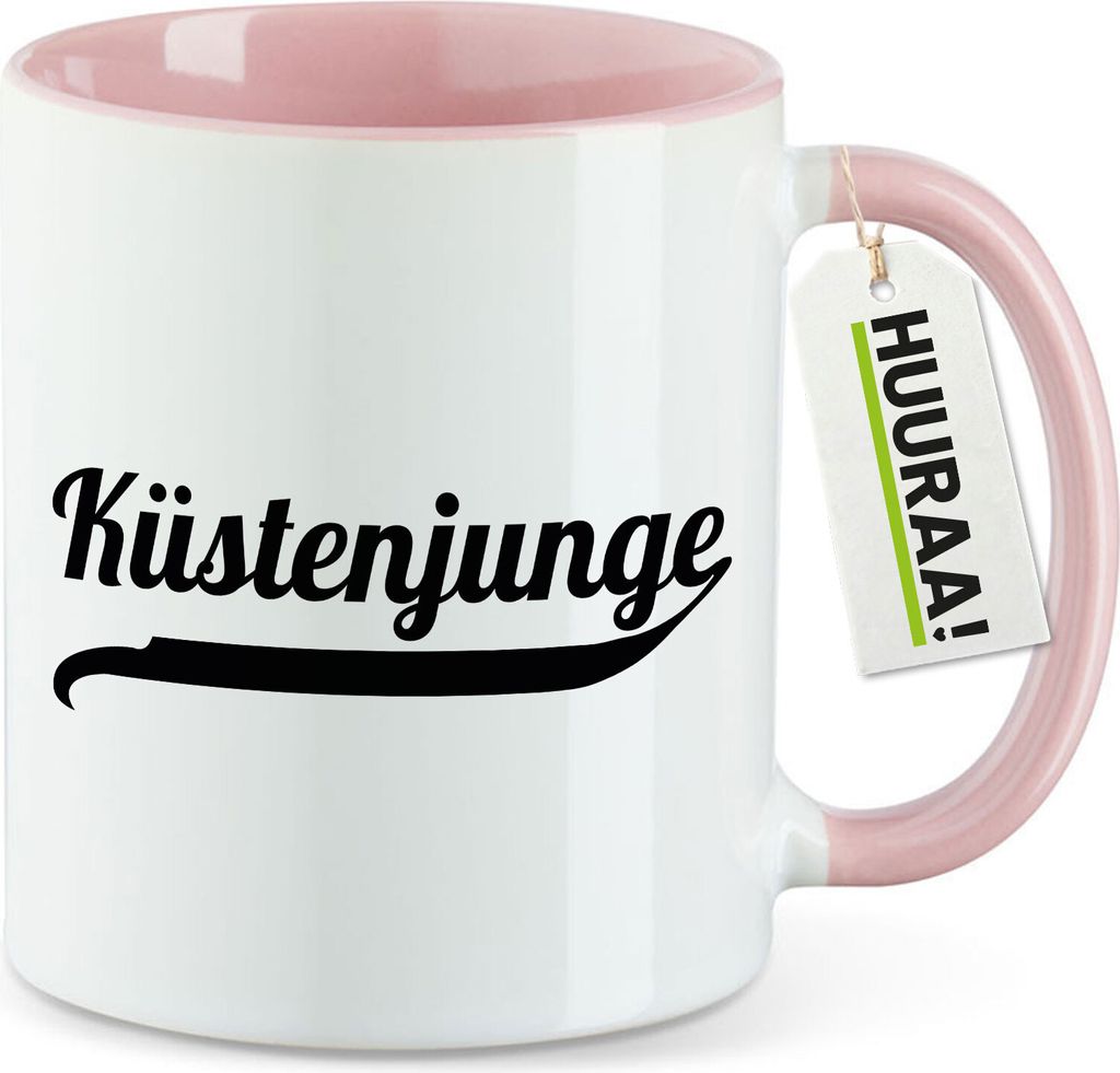 Huuraa Kaffeetasse Küstenjunge Schriftzug 330ml Rosa Keramik Kaffeebecher Geschenkidee