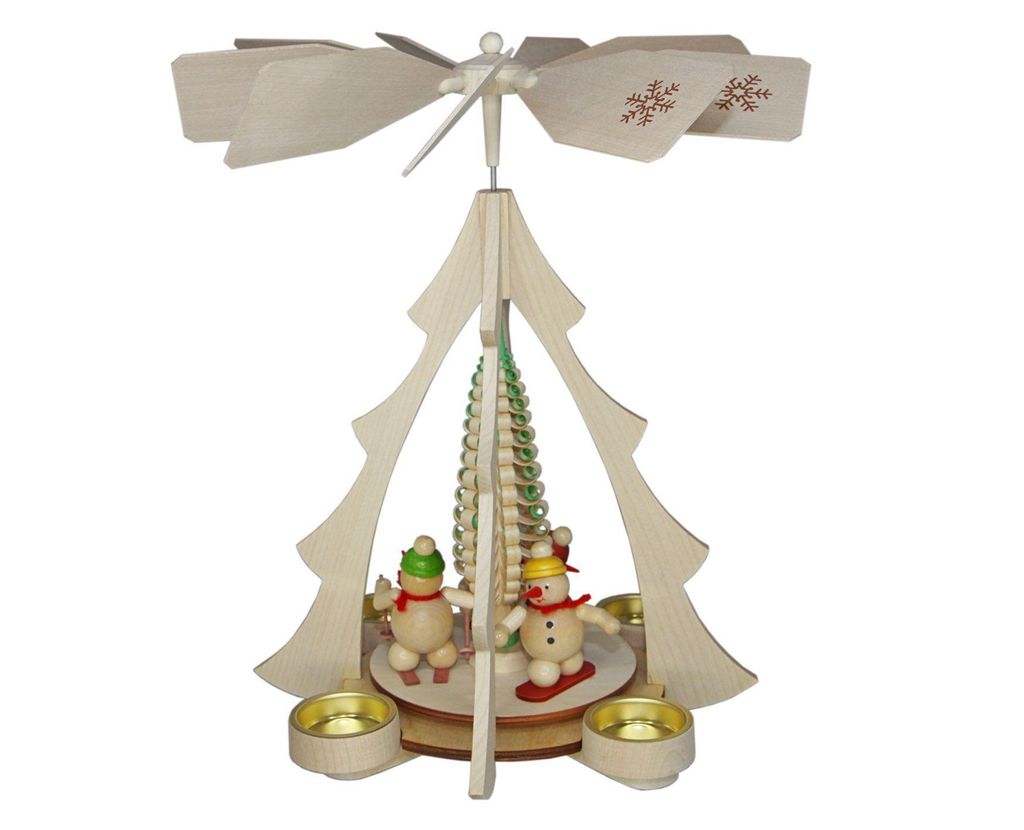Teelichtpyramide Schneemänner Wintersport natur BxHxT 25x31,5x28cm NEU