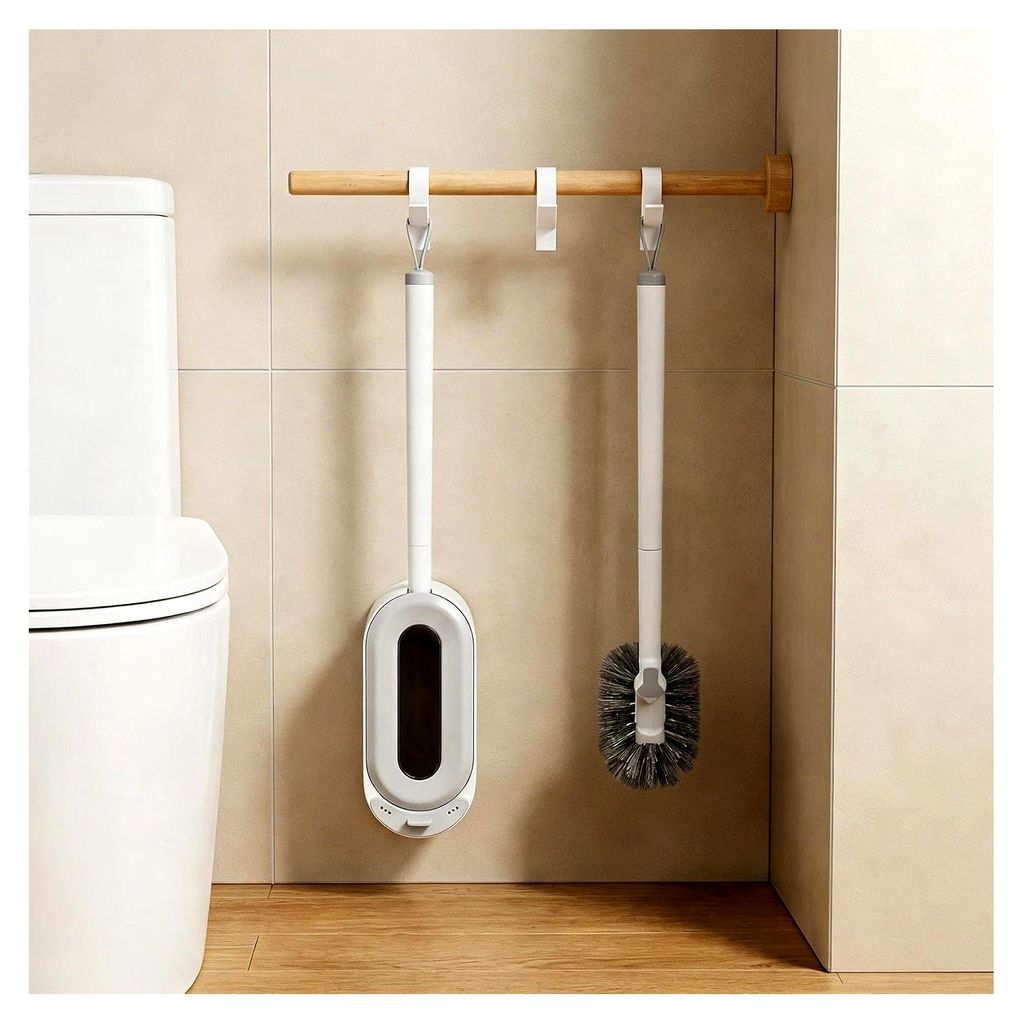 WC Bürste zur Wandmontage mit automatischem Deckel und Entwässerung, S-förmige Toilettenbürste mit Nylonborsten für hygienische Reinigung, pla...