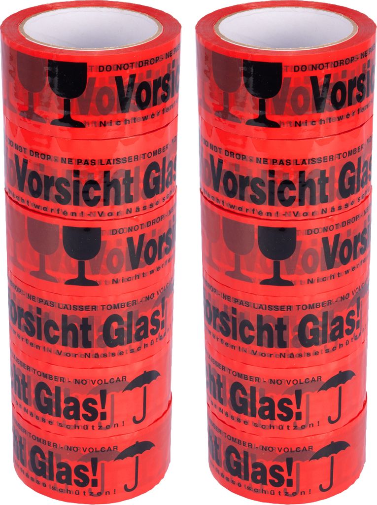12 Rollen Paketklebeband Standard PP Vorsicht Glas 50 mm x Produktbild 1