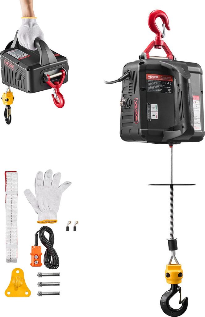 VEVOR Seilwinde Elektrisch, 2-in-1 Hebezeug, 500 kg, 1500 W Seilzug, 7,6 m Hubhöhe, 5 m/min Hubgeschwindigkeit, mit manueller & kabelgebundener Fe...