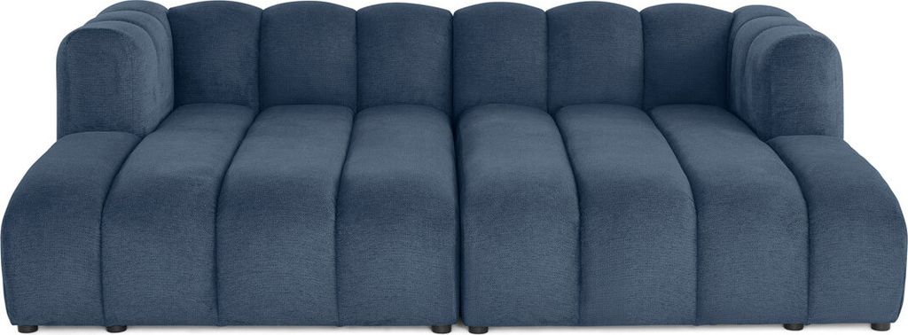Lisa Design Debbie - modulares Sofa gerade 3-Sitzer mit doppeltem récamiere - tiefe Sitzfläche - in texturiertem Stoff , Blau