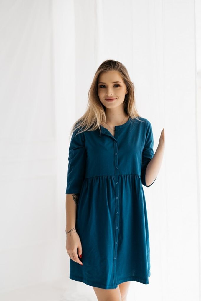 DOLCE SONNO Stillnachthemd – Umstandsnachthemd mit 3/4-Ärmeln für Schwangere und Stillende - 100% Baumwolle - PARIS NORTH L