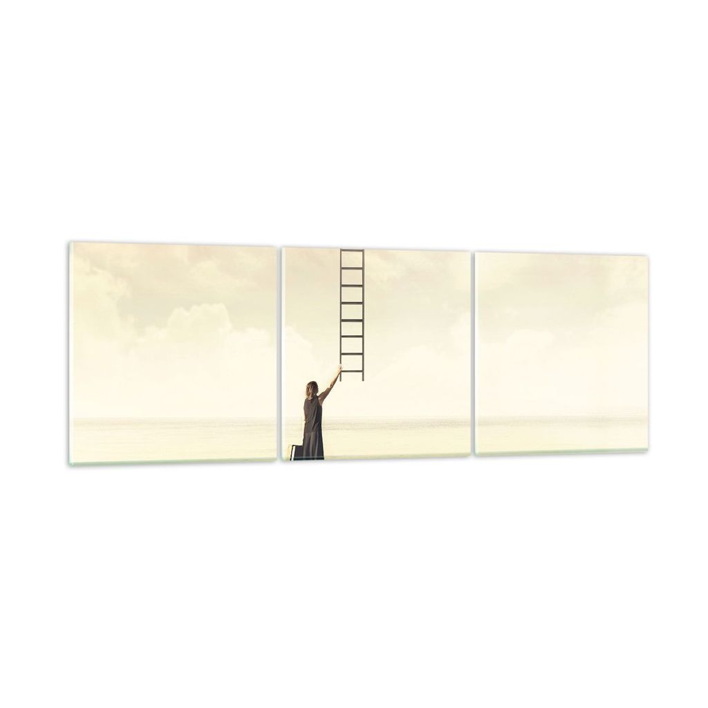 Bilder auf glas - 3 Teile - Symbol Frau Leiter - 150x50cm - Glasbilder - Wandbilder - Bilder - zum Aufhängen bereit - Wanddekoration aus Glas - Gl...