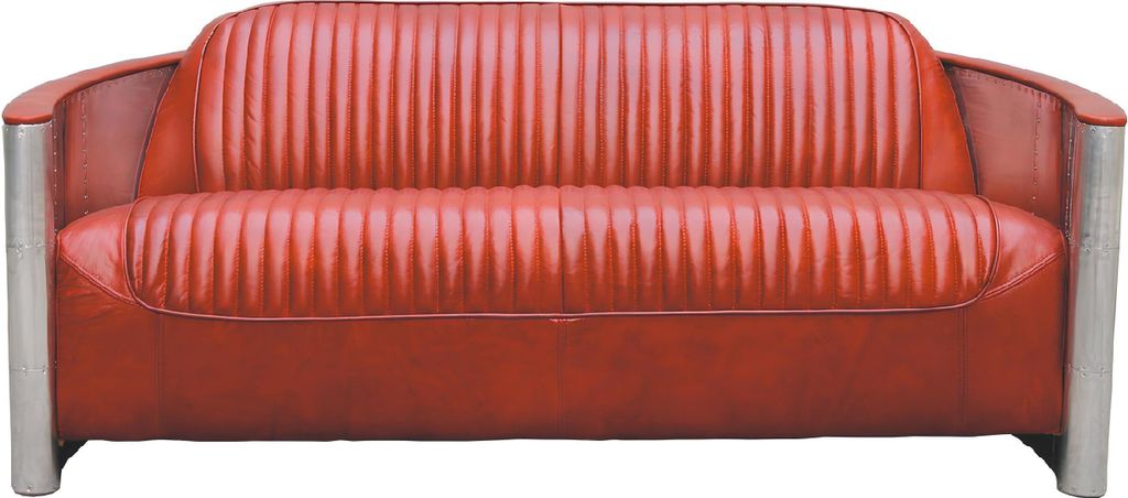 Echtleder Design Vintage Designsofa verdreifachen Aluminium Sofa 3Sitzer Bordaux