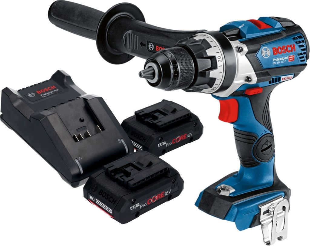 Bosch GSR 18V-110 C Professional Akku Bohrschrauber 18 V 110 Nm Brushless + 2x ProCORE Akku 4,0 Ah + Ladegerät