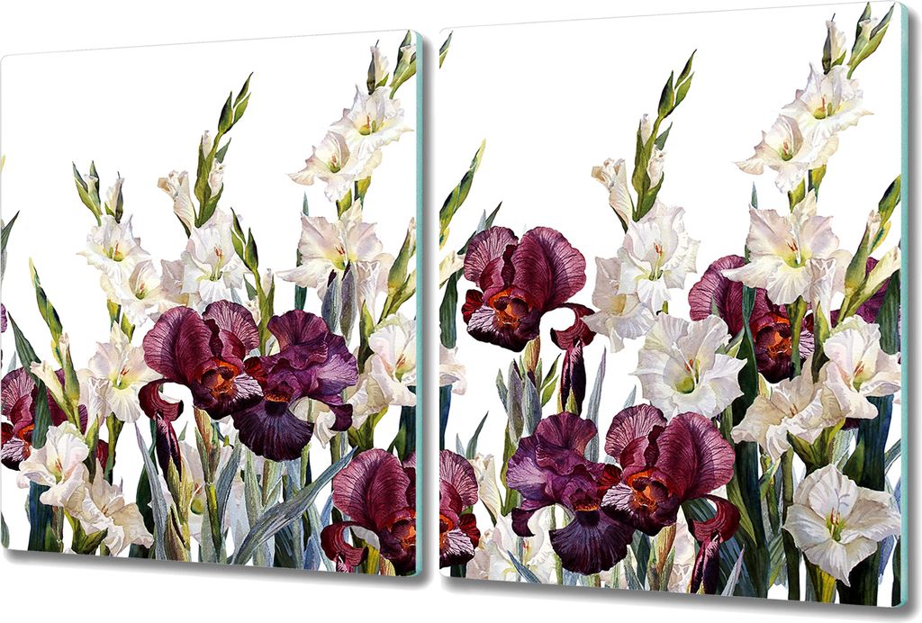 Glas-Herdabdeckplatte Glaskeramikkochfeld-Abdeckung Spritzschutz - 2x 40x52 cm - Lila Berge Nadelwald