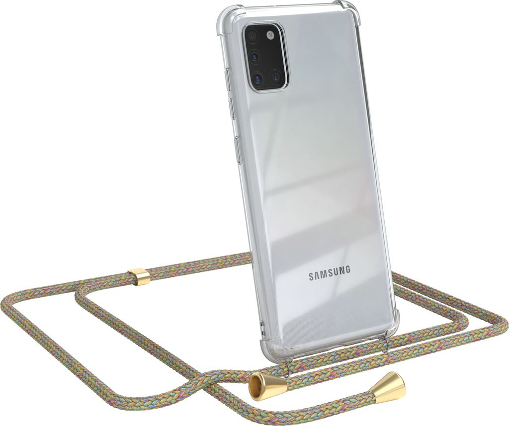 EAZY CASE Handykette kompatibel mit Samsung Galaxy A31, Handyhülle mit Umhängeband, Handykordel, Schutzhülle Clear, Band in Bunt