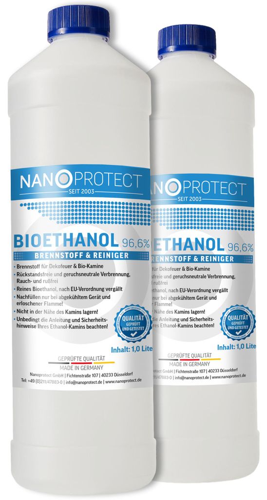 Nanoprotect Bioethanol 96,6% | 2 x 1 Liter | Flüssiger Produktbild  KI-generiertes Bild