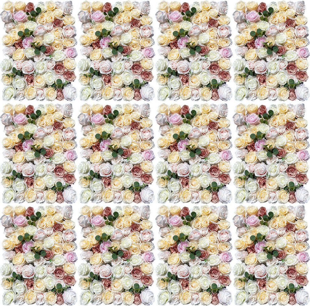 12 Stück Künstliche Blumenwand Seidenblume Strauß Rosenwand Blumen Wandpaneel Hochzeit Deko Rose 40*60cm Hochzeitsort Blumen Anordnung Deko