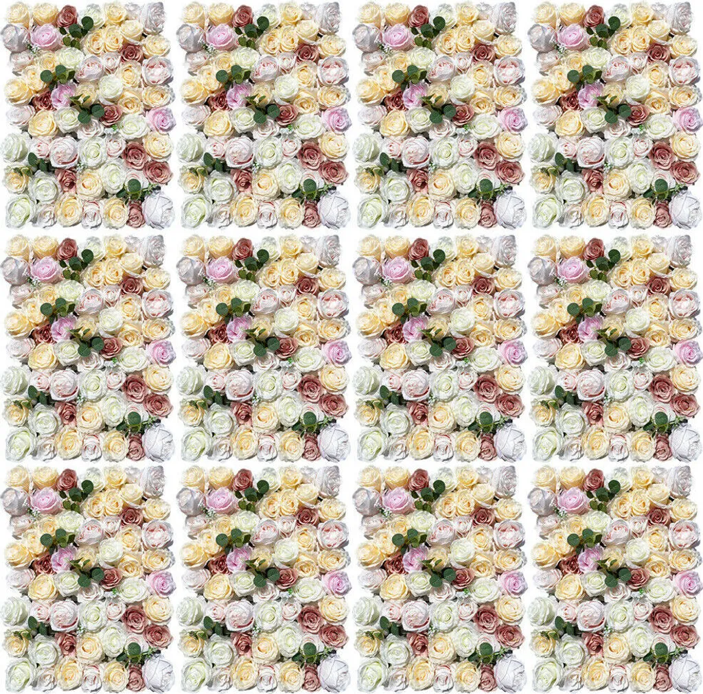 Mur de Fleurs en Soie Réaliste 12 Pièces 40x60cm avec Fixation Facile