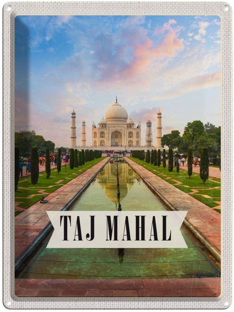 vianmo Blechschild 40x30 cm Indien Taj Urlaub Mahal Agra Garten Bäume Bildmotiv Reisemotiv Abenteuer Reisen