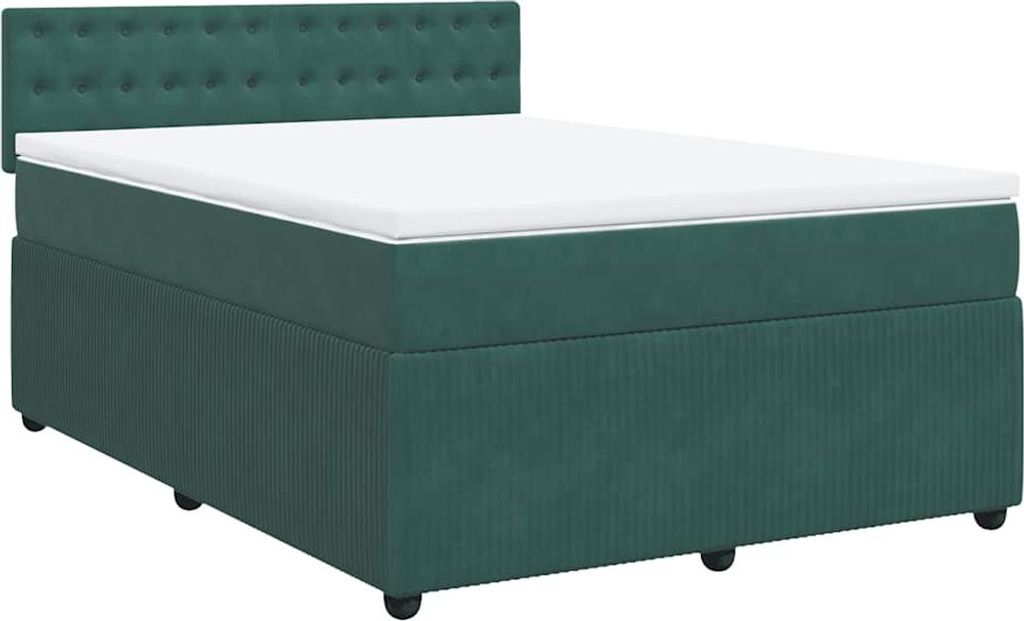 vidaXL Boxspringbett mit Matratze Dunkelgrün 140x190 cm Samt