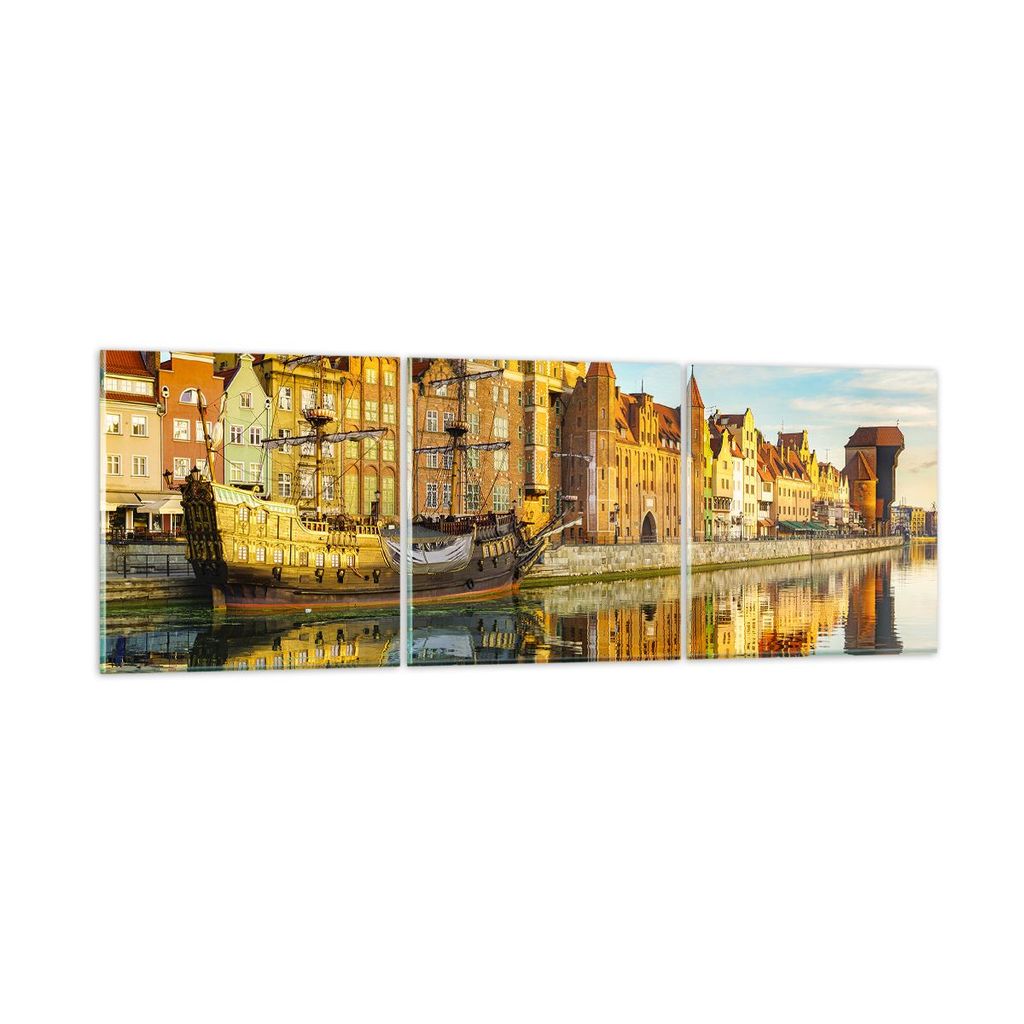 Bilder auf glas - Schiff Fluss Architektur Geschichte - 120x40cm - Glasbilder - Wandbilder - Kunstdruck - Wanddekoration aus Glas - Glas Bilder - W...