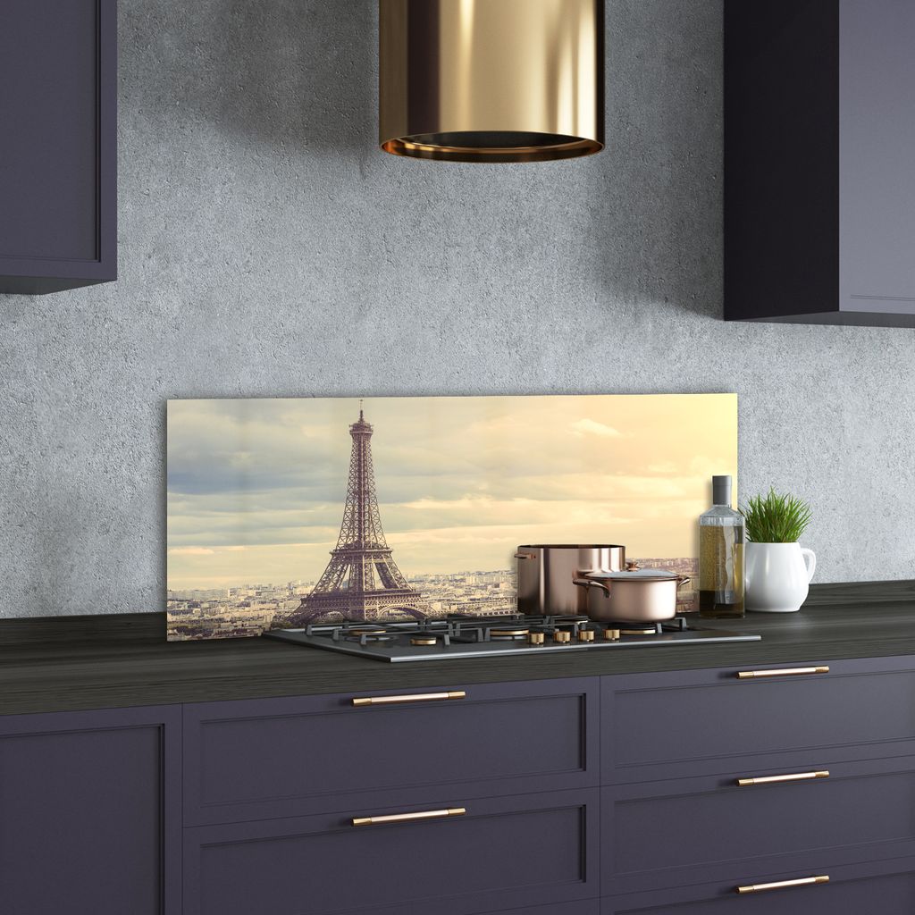 Tulup Küchenrückwand Spritzschutz aus Glas -125x50 -Spritzschutz auf gehärtetes Glas Sehenswürdigkeiten Eiffelturm Paris
