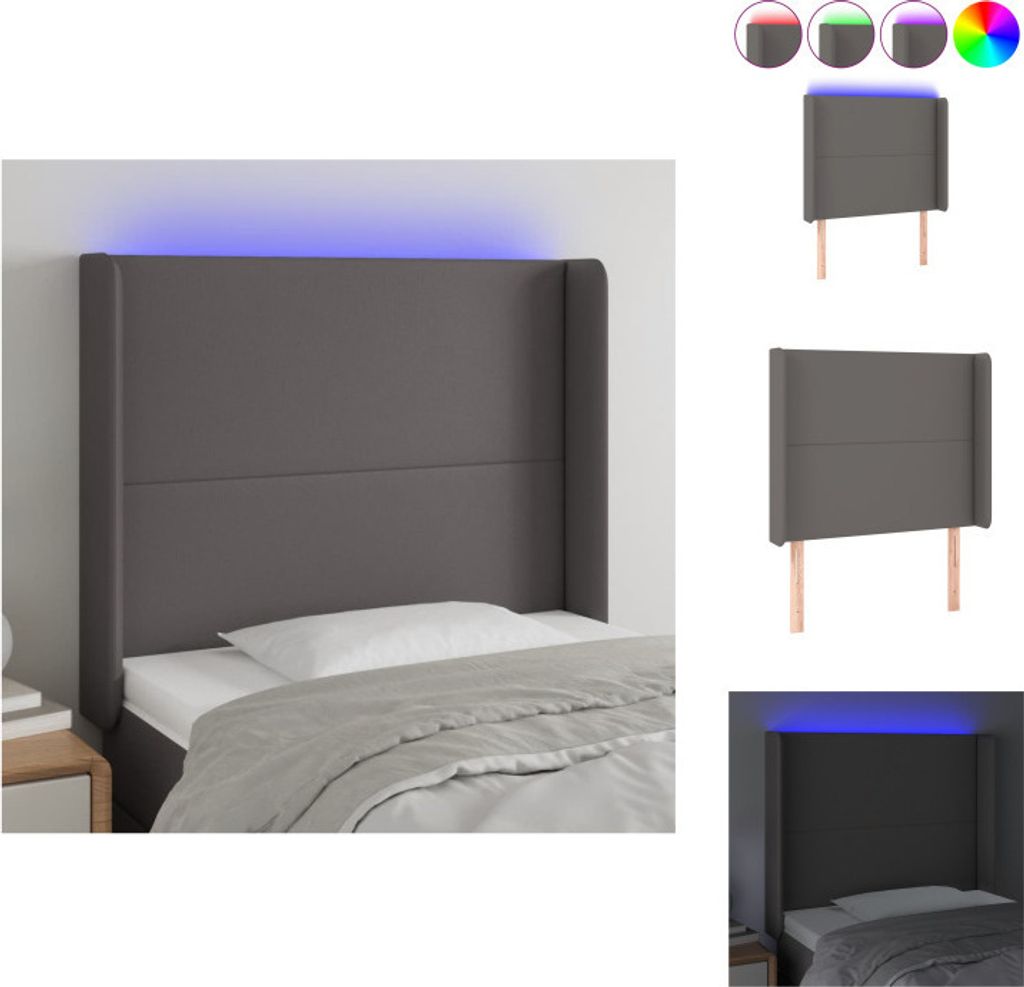 vidaXL LED Kopfteil Grau 83x16x118/128 cm Kunstleder - Kopf- & Fußenden