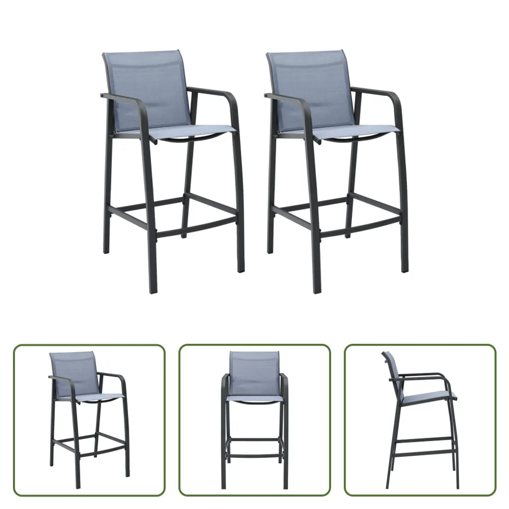 Lot de 2 Tabourets de bar extérieurs Gris avec Assise en Textilène - 8