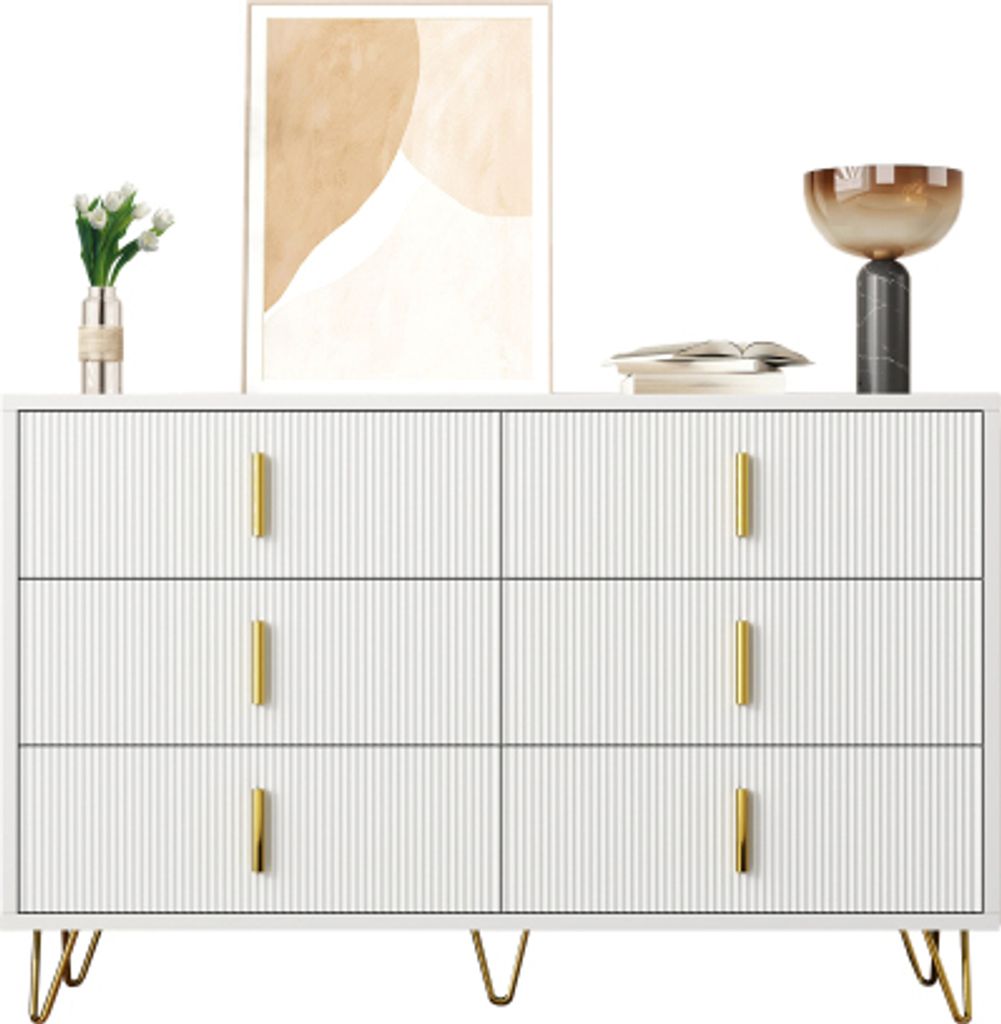 Sideboard Modern mit goldenen Griffen Kommode viel Stauraum Wohnzimmerschrank Weiss