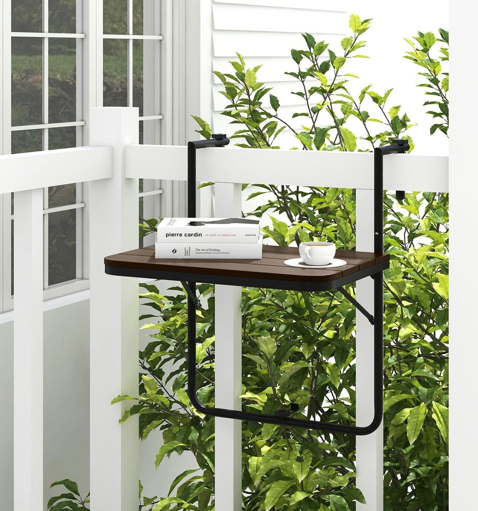 Balkontisch klappbar Hängetisch, Balkonhängetisch in 3 Stufen höhenverstellbar, Gartentisch wetterfest, Klapptisch zum Einhängen, Outdoor-Tisch...